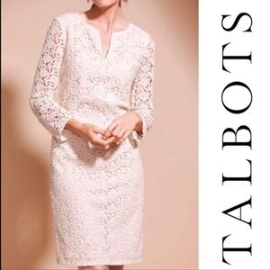 - Talbots 10P cream color lace dress, long sleeve, cotton lining, zipper i…